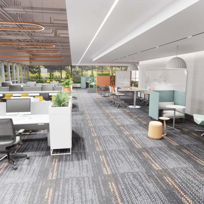 Relle 동질 바닥재로 공간을 업그레이드하세요. 부드러운 흡음 및 단열 카펫